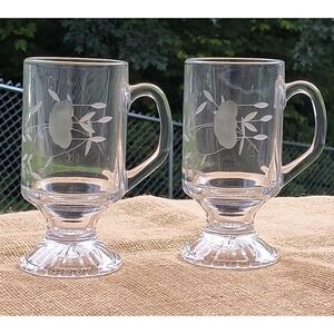 Princess House Heritage Irish Coffee Mug Pedestal Drinking Glass W Handle Etched